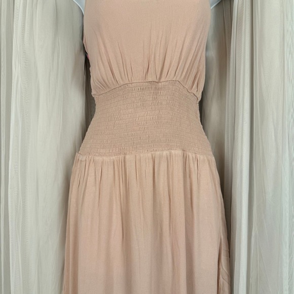 Peach/Pink Grey Ombre Maxi Dress Smocked Waist Keyhole Size Small - Picture 5 of 11